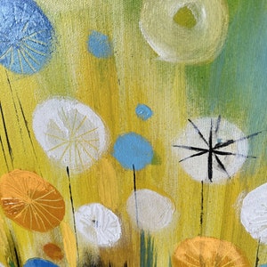 Original Abstract Colorful Dandelions Paintings on Canvas, Original Floral Art for Kids Room, Hand Painted Wall Hanging Art 28x28 image 6