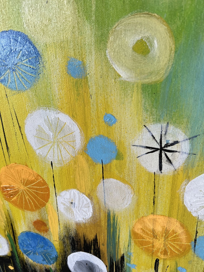 Original Abstract Colorful Dandelions Paintings on Canvas, Original Floral Art for Kids Room, Hand Painted Wall Hanging Art 28x28 image 6