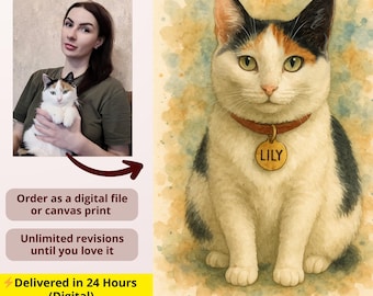 Personalized Watercolor Pet Portrait Cat Art from Photo Printable Gift Digital Painting Download