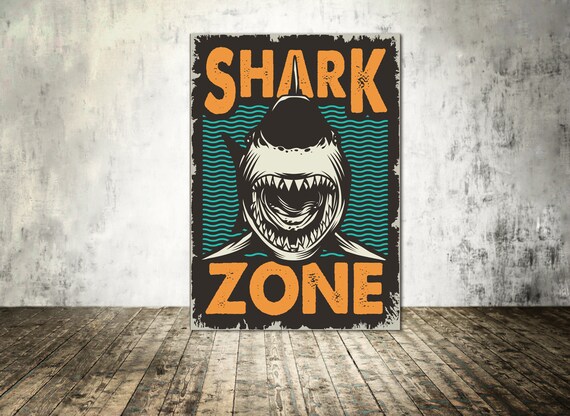 Shark Zone Sign SHARK ZONE Shark Signs Man Cave Decor Danger Shark Zone 