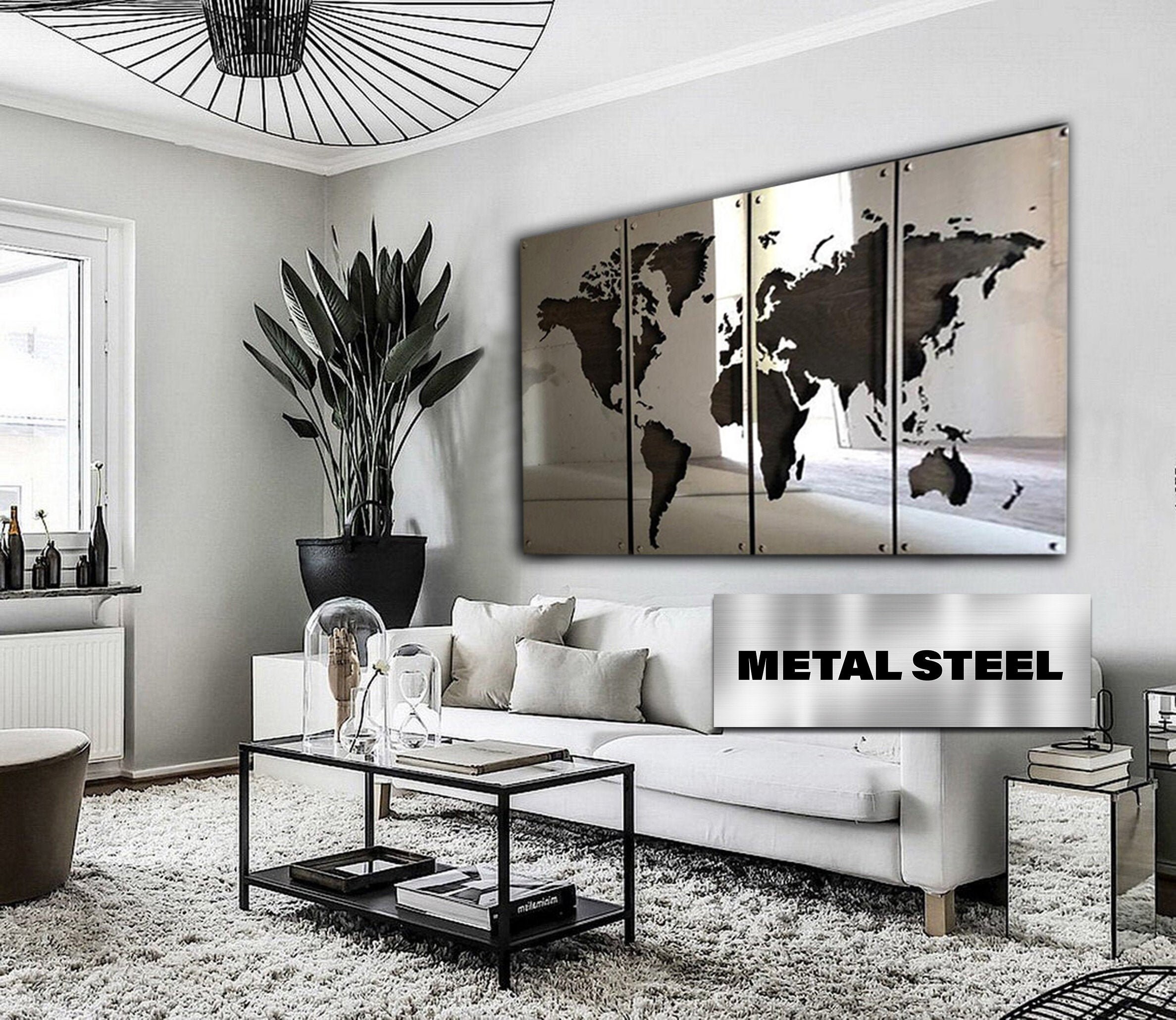 Metal World Map Wall Art Large Metal Map of the World Metal Etsy