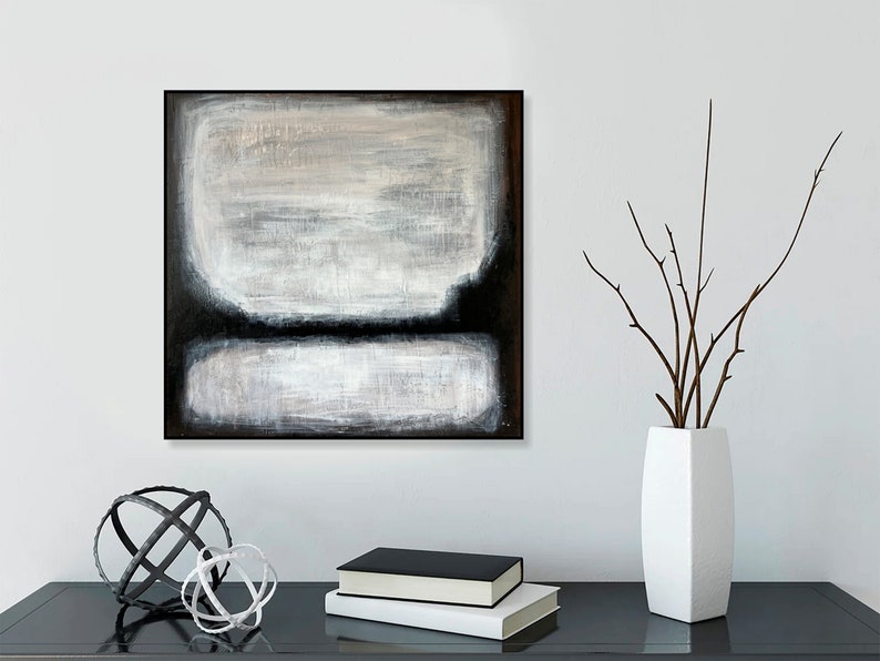 Mark Rothko Style Original Abstract Black And White Paintings On Canvas, Custom Oil Painting Urban Style Wall Art for Home Decor 28x28 imagem 1