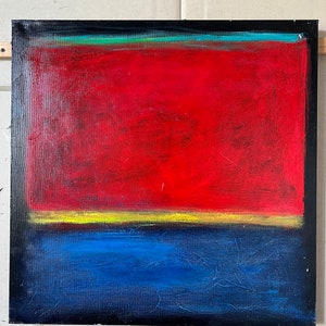 Mark Rothko Abstrakte rote und blaue Malerei auf Leinwand, modernes urbanes Kunstwerk von Mark Rothko, texturierte Wandkunst für Wohnzimmer Bild 5