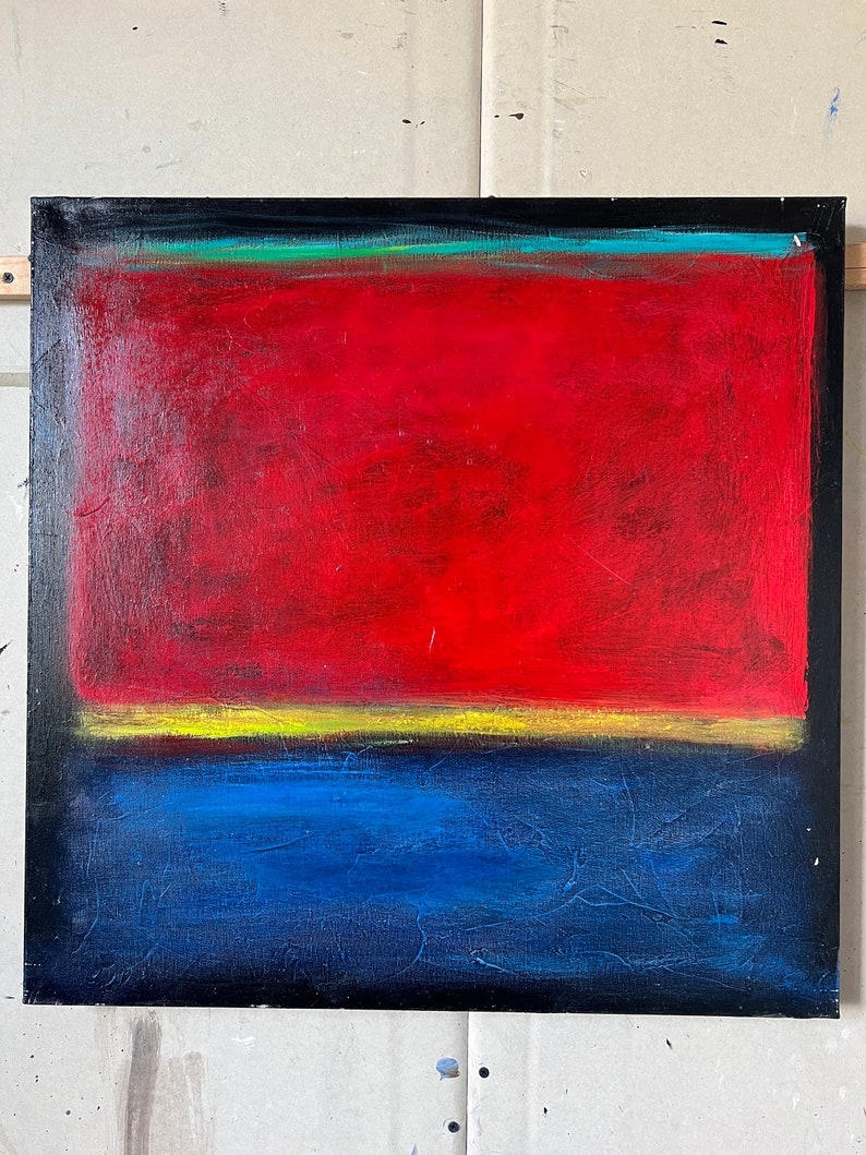 Mark Rothko Abstrakte rote und blaue Malerei auf Leinwand, modernes urbanes Kunstwerk von Mark Rothko, texturierte Wandkunst für Wohnzimmer Bild 5