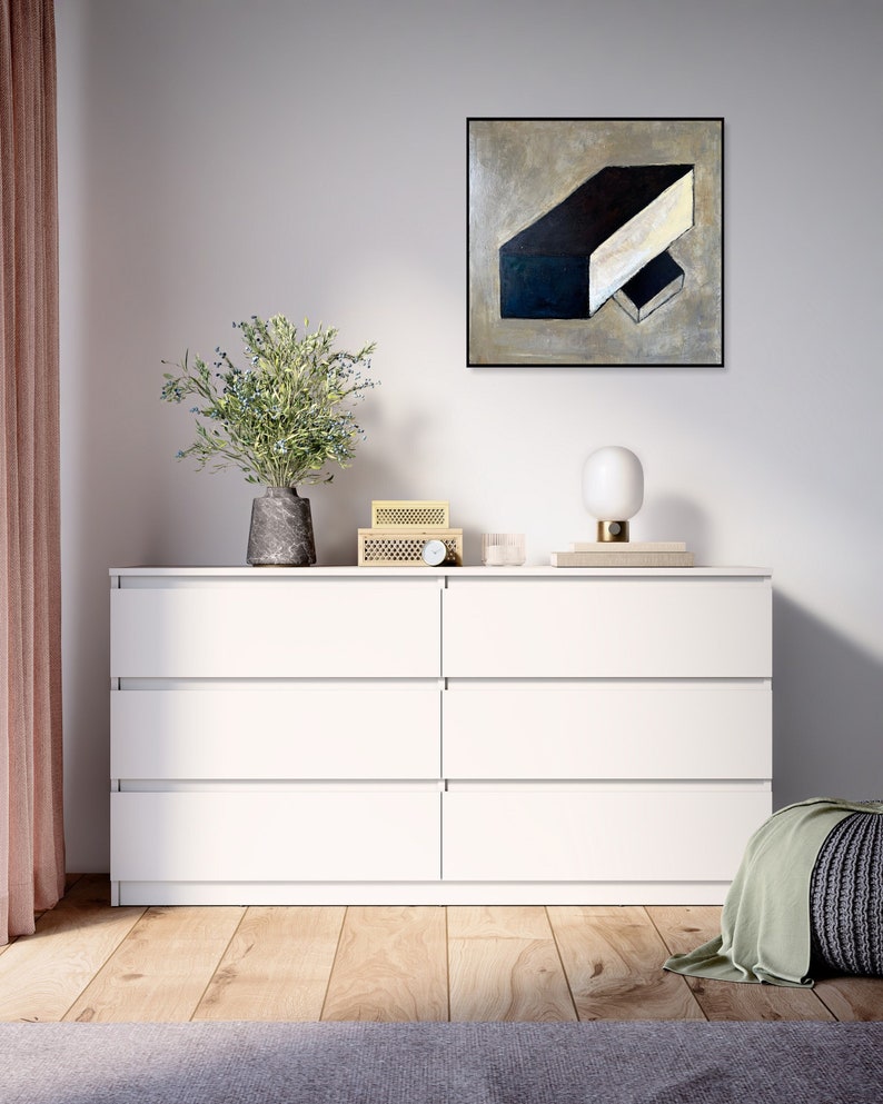 Abstrakte braune geometrische Formen Gemälde auf Leinwand, modernes neutrales minimalistisches Kunst-Dekor beste Wahl für Haus oder Büro-Wand-Dekor 61 x 61 cm Bild 2