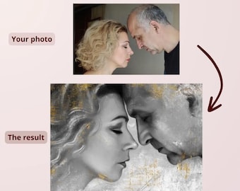 Custom Couple Portrait: Black and White Photo to Digital Art (Digital Download
