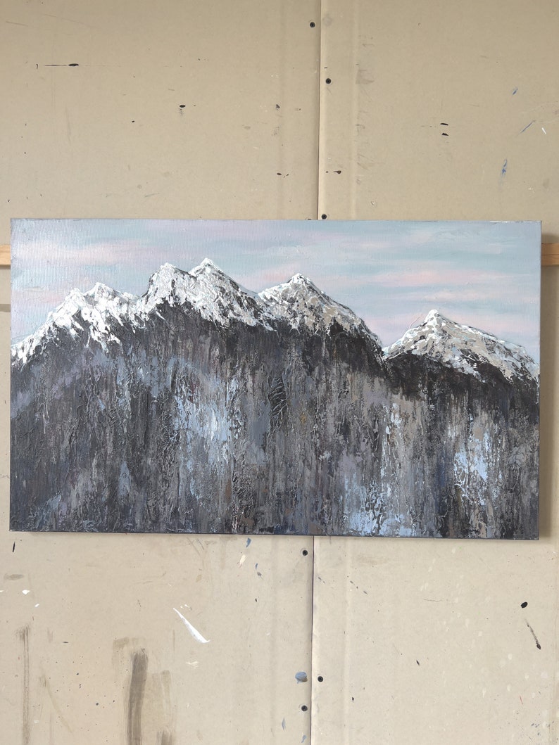 Picos de montaña Paisaje natural Skyline Belleza Cordillera gris Belleza de la naturaleza Lienzo Pintura Acrílico Pintura personalizada 17.7x29.5 imagen 5