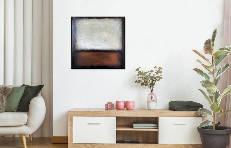 Mark Rothko Style Original Abstract Paintings On Canvas, Modern Artwork in Beige and Brown Colors Textured Urban Style Wall Decor 24x24 image 2