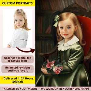 Ritratto di bambino personalizzato da foto, dipinto a olio digitale, stampa artistica personalizzata per bambini, stile classico, regalo di famiglia, ritratto su tela in stile vittoriano