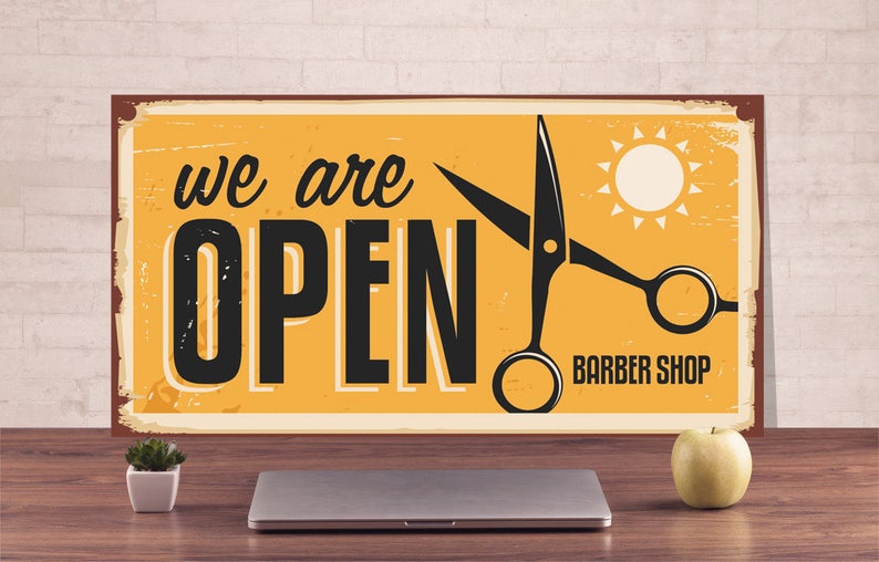 We are open barber shop Printing on metal Open sign Barber Etsy