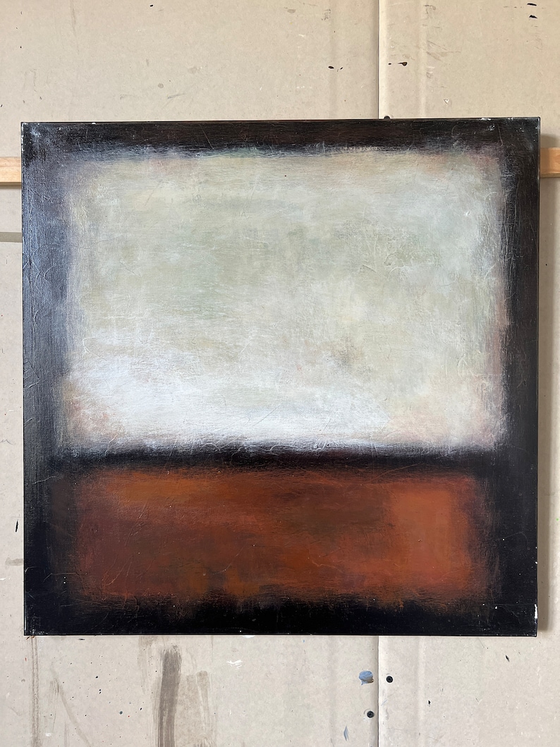 Peintures abstraites originales de style Mark Rothko sur toile, oeuvres d'art modernes dans des couleurs beige et marron, décoration murale texturée de style urbain, 61 x 61 cm image 5