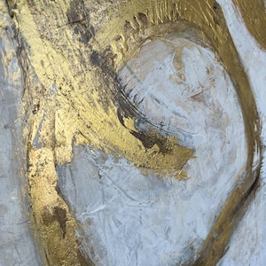 Abstract Beige schilderij op doek, originele gouden cirkels aangepaste olieverfschilderij, getextureerde bladgoud kunst, minimalistische Wall Decor 28 x 28 afbeelding 6