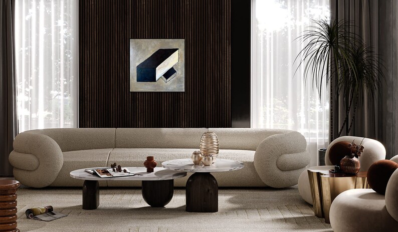 Abstract Brown Geometric Shapes Paintings On Canvas, Modern Neutral Minimalist Art Decor best choice for Home or Office Wall Decor 24x24 画像 3