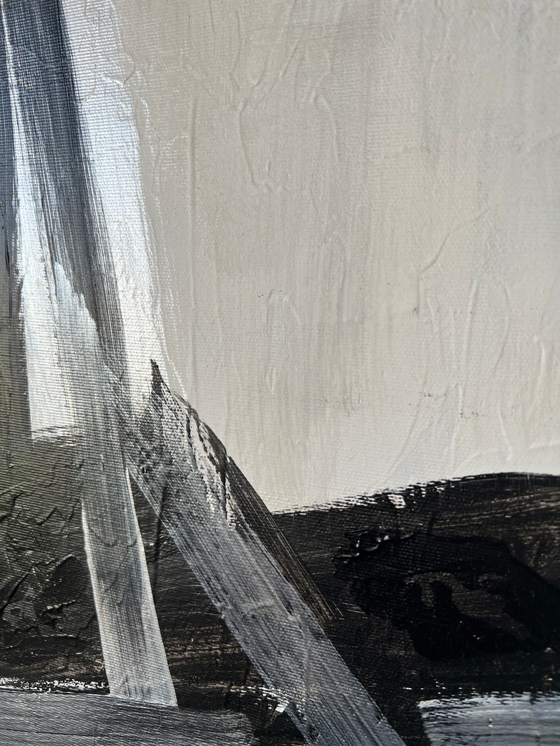 Original abstrakte Schwarz-Weiß-Gemälde auf Leinwand, abstrakte Eiffelturm-minimalistische Kunst, moderne strukturierte Malerei für Wohnkultur 68 x 28 Bild 6