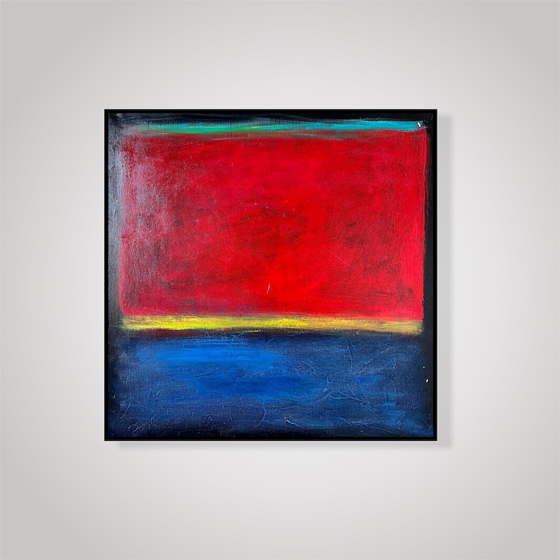 Mark Rothko Abstrakte rote und blaue Malerei auf Leinwand, modernes urbanes Kunstwerk von Mark Rothko, texturierte Wandkunst für Wohnzimmer Bild 1