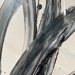 19.7x27.6 Abstract Black And White Lines Paintings on Canvas, Minimalist Handmade Painting, Custom Art Best Choice for Office Or Home Decor 画像 6