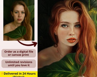 Custom Woman Portrait Digital Print from Photo Unique Personalized Gift for Women Valentine's Day Romantic Art Digital Download