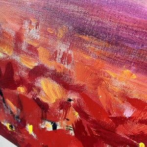 Original abstrakte rote Tulpen ästhetische Sonnenuntergang Malerei auf Leinwand, Original bunte Blumen Kunstwerk, romantische Boho-Stil Wand-Dekor 70x70cm Bild 7