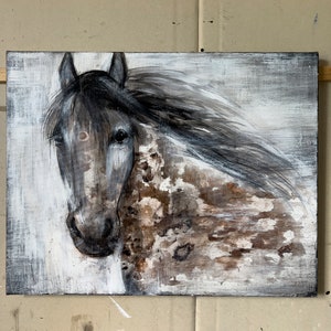 21,7 x 27,6 Abstracte paardenschilderijen op canvas. Originele dierenschilderijstof, neutraal boerderijkunstwerk, beste keuze voor het decor van de gastenkamer afbeelding 5