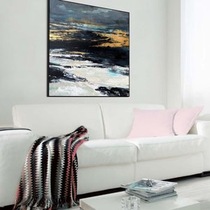 Original Abstract Landscape Paintings On Canvas, Textured Custom Oil Painting Scandic Chic Aesthetic Wall Hanging Art for Home Decor 28x28 image 4