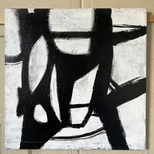 Abstract Black And White Paintings On Canvas, Franz Kline style Custom Oil Painting, Textured Minimalist Wall Hanging Decor for Home 28x28 imagem 5