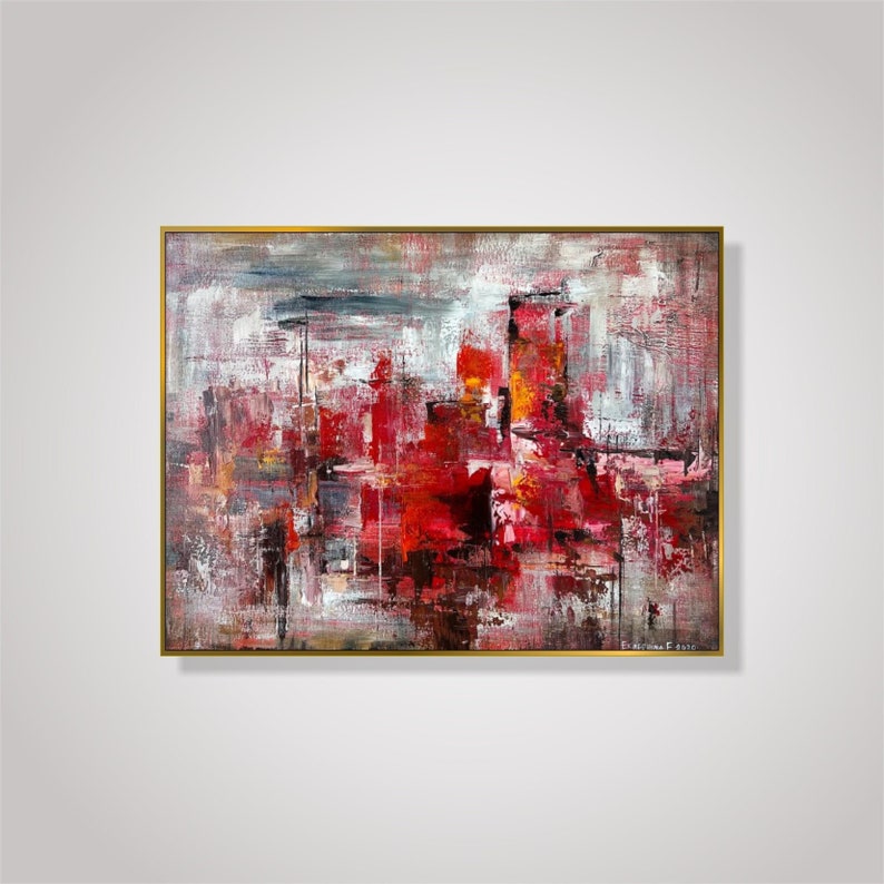 23.6x31.5 Abstract Red Paintings On Canvas, Modern Textured Painting, Original Handmade Art, Japandi Wall Hanging Decor for Home image 1