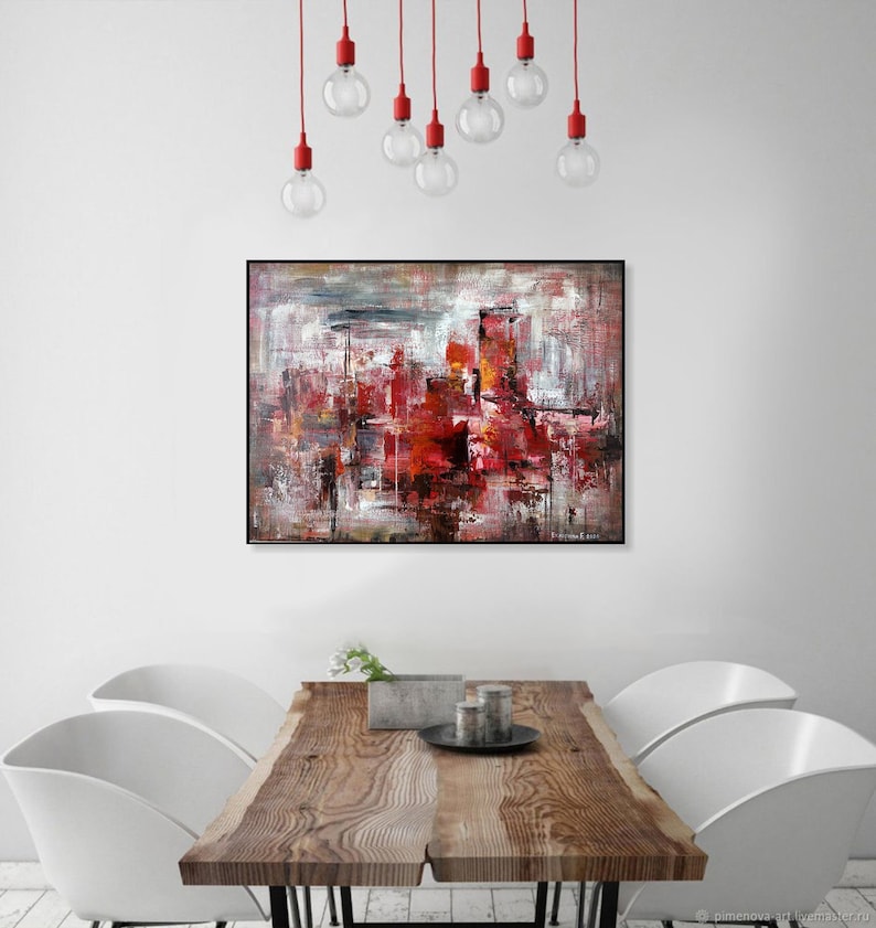 23.6x31.5 Abstract Red Paintings On Canvas, Modern Textured Painting, Original Handmade Art, Japandi Wall Hanging Decor for Home image 2