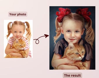 Child Portrait from Photo Digital Baby Portrait Printable Personalized Digital Oil Painting Custom Birthday Gift Download