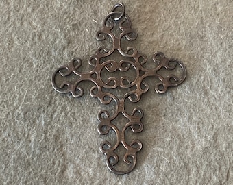 Sterling Silver Cross Pendant, Ornate Cut Out Sterling Silver Cross Pendant