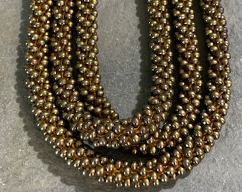 Long Crocheted Brass Beaded Necklace