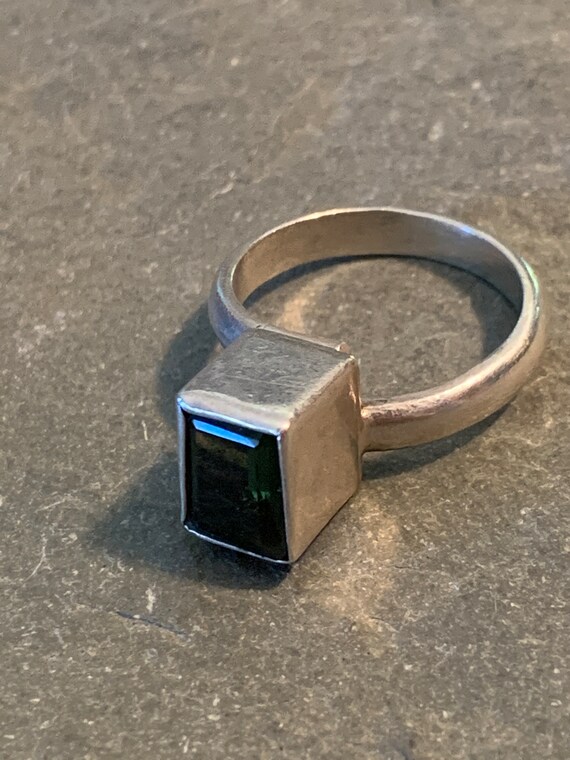 Adjustable Rectangular Faceted Moldavite Ring wit… - image 2