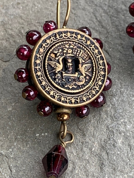 Brass Button Earrings with Garnets - image 4