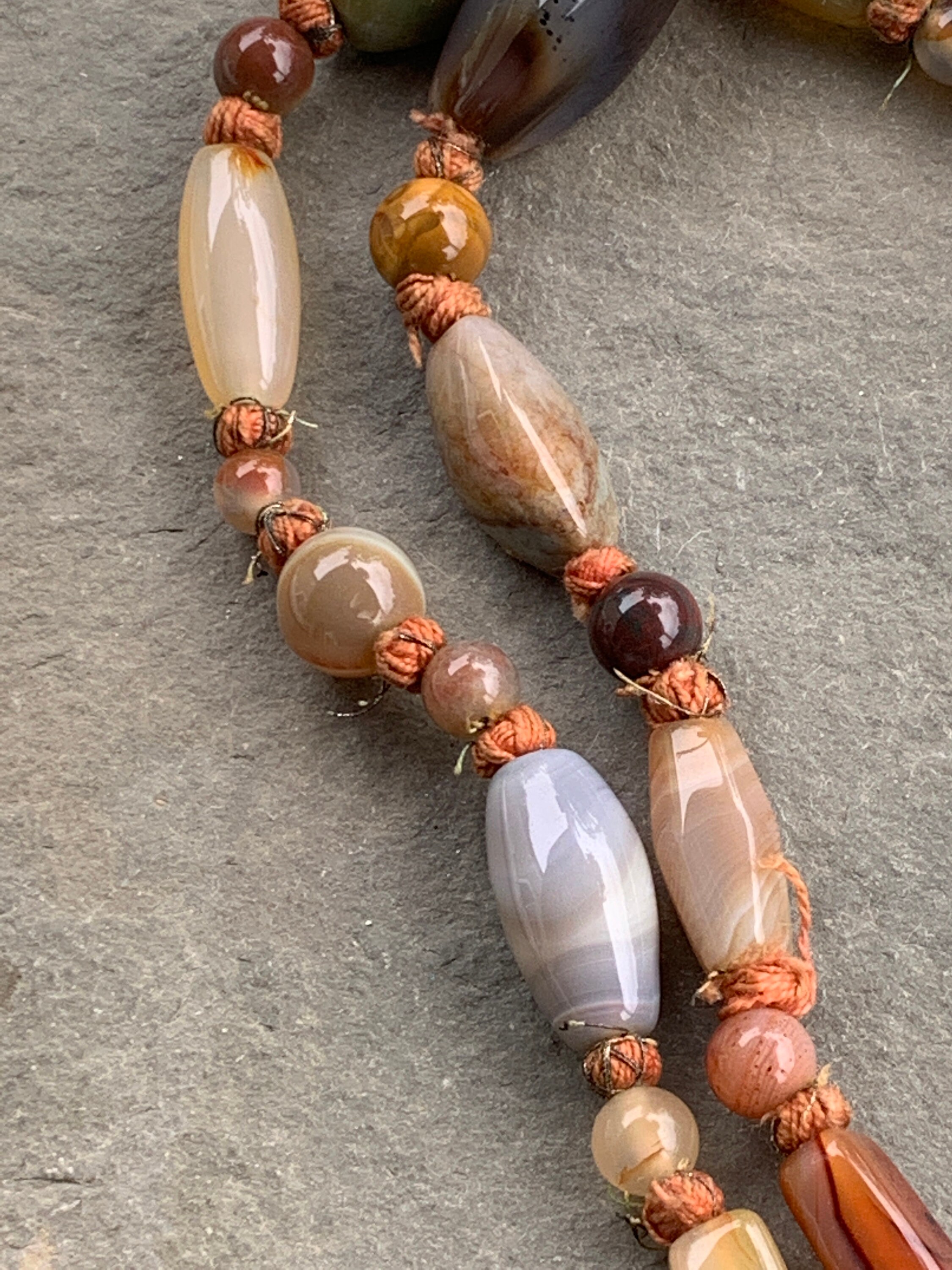 Long Agate Beaded Necklace Vintage Agate Beggar Bead - Etsy