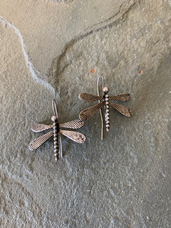 Dragonfly Earrings, Handmade Sterling Silver Drago