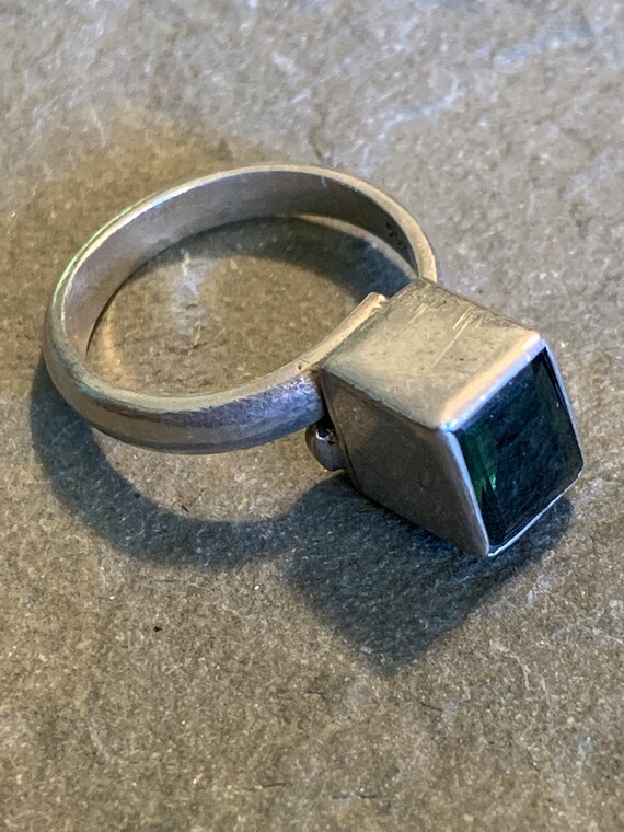 Adjustable Rectangular Faceted Moldavite Ring wit… - image 3