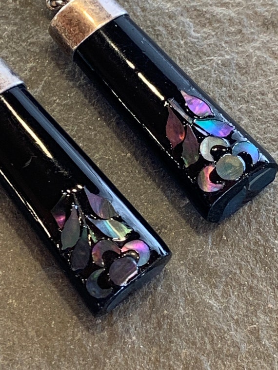 Black Lacquer Clip-On Earrings with Abalone - image 2