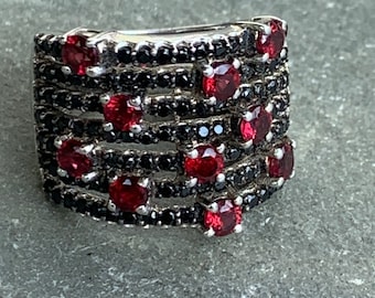 Garnet and Black Spinel Ring in Sterling Silver, size 6