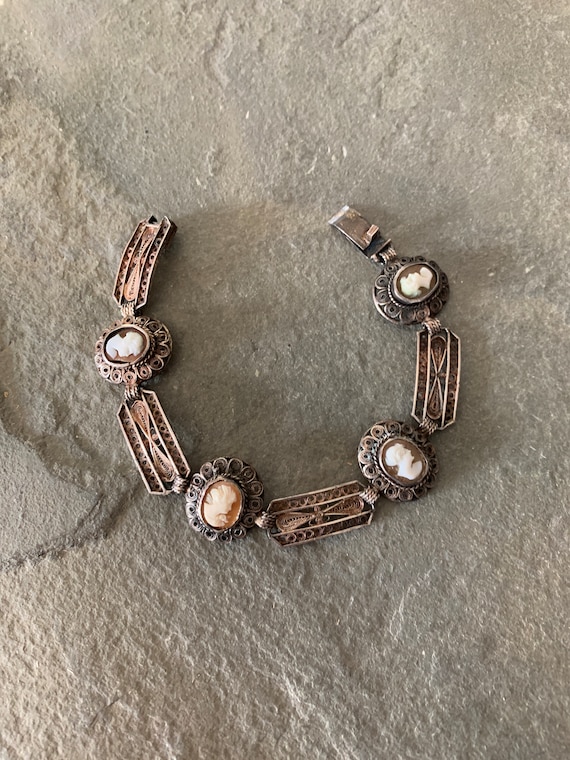 Antique Cameo and Filigree Bracelet in Coin Silver, 800 - Etsy display picture 2