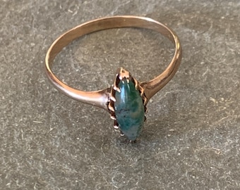 Antique Marquis Bloodstone Ring in 14k gold, Size 6