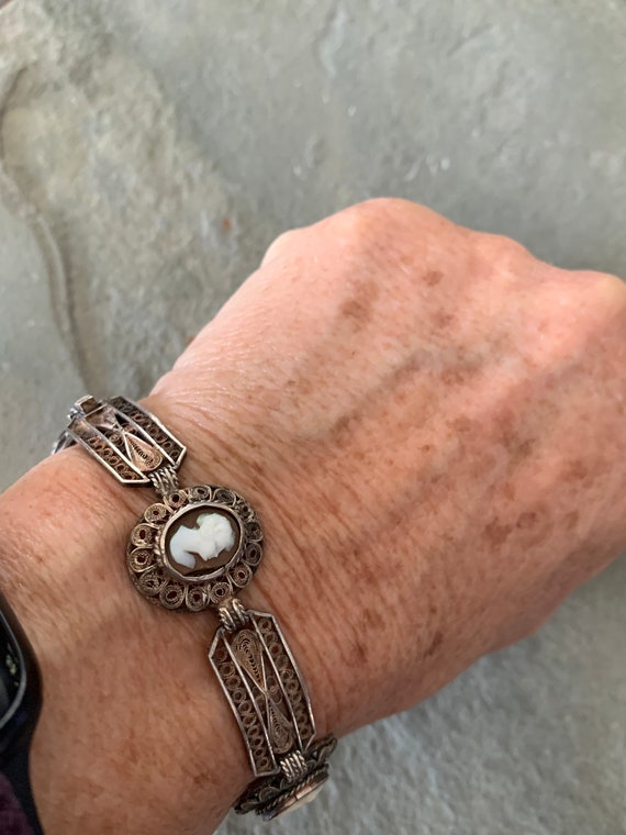 Antique Cameo and Filigree Bracelet in Coin Silver, 800 - Etsy display picture 1