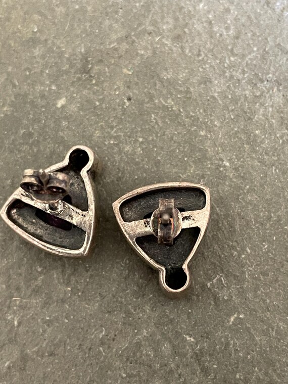 Triangular Amethyst and Silver Post Stud Earrings - image 6
