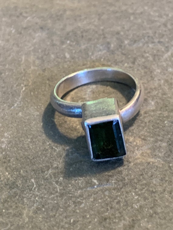 Adjustable Rectangular Faceted Moldavite Ring with