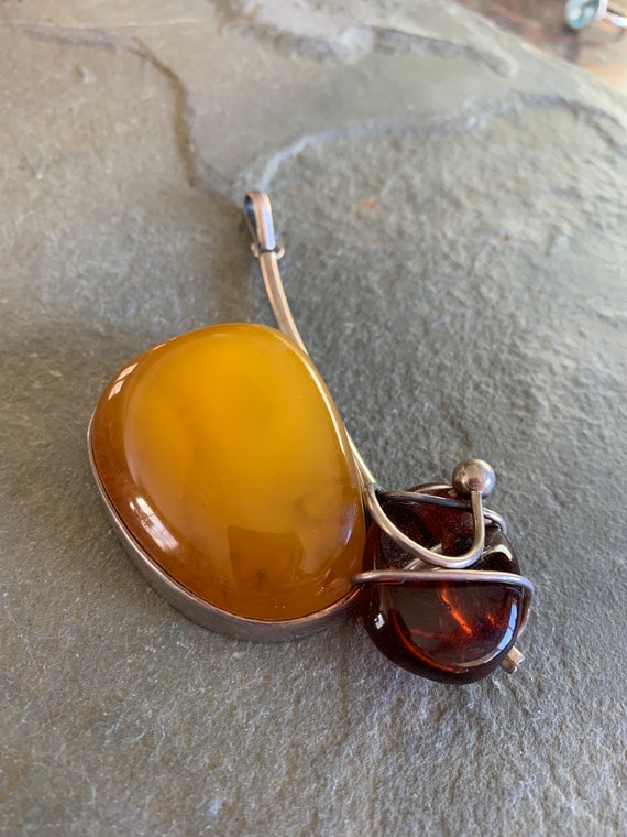 Large Butterscotch Amber and Brown Amber Pendant w