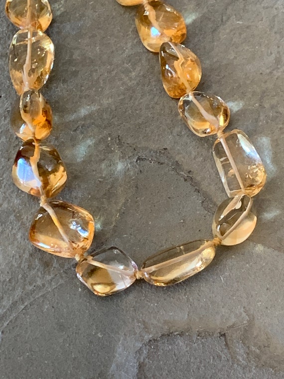 Hand Knotted Citrine Beaded Necklace, 16 inches