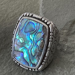 Large Abalone and Sterling Silver Ring from Thailand