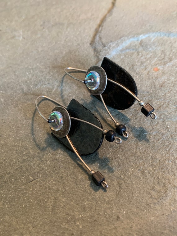 Vintage Artisan Dichroic Glass Kinetic Earrings - image 1