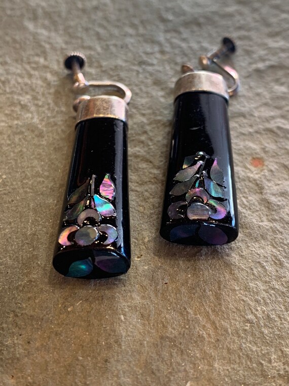 Black Lacquer Clip-On Earrings with Abalone - image 9
