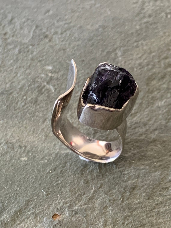 Raw Amethyst Modernist Ring, Size 6 1/2, Adjustabl