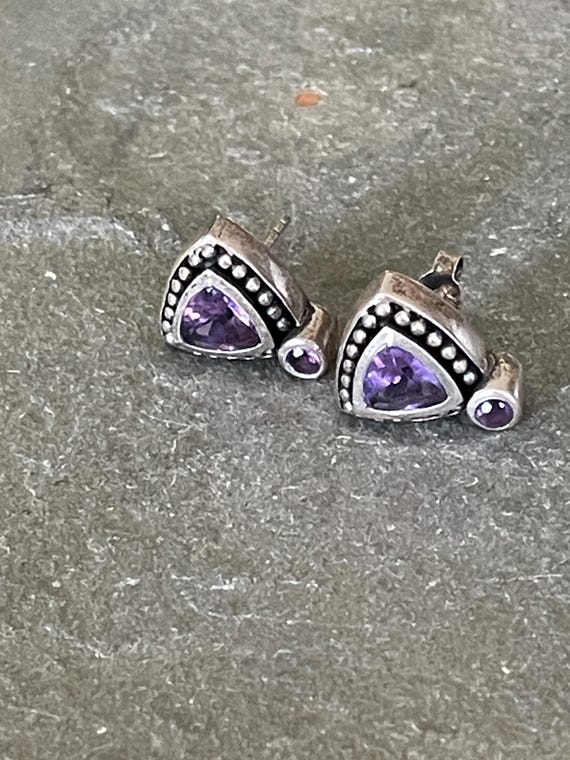 Triangular Amethyst and Silver Post Stud Earrings - image 8