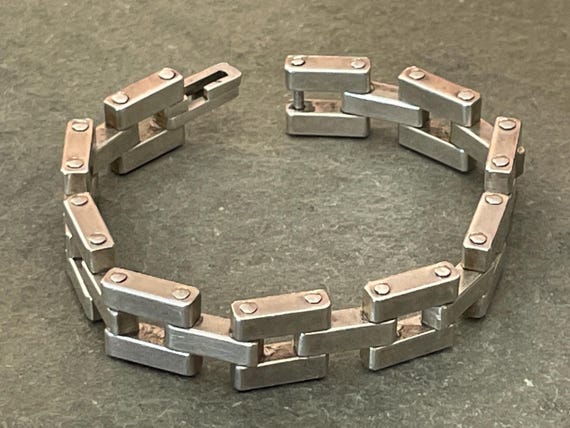 Chunky Sterling Silver Rectangular Link Bracelet,… - image 2